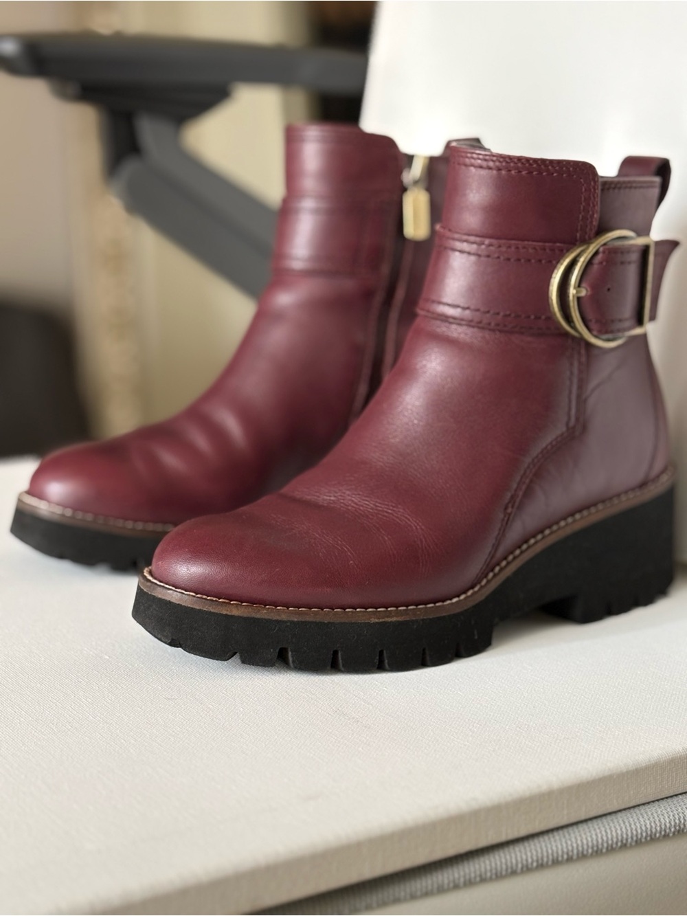 Blondo Burgundy Leather Ankle Booties with Buckle